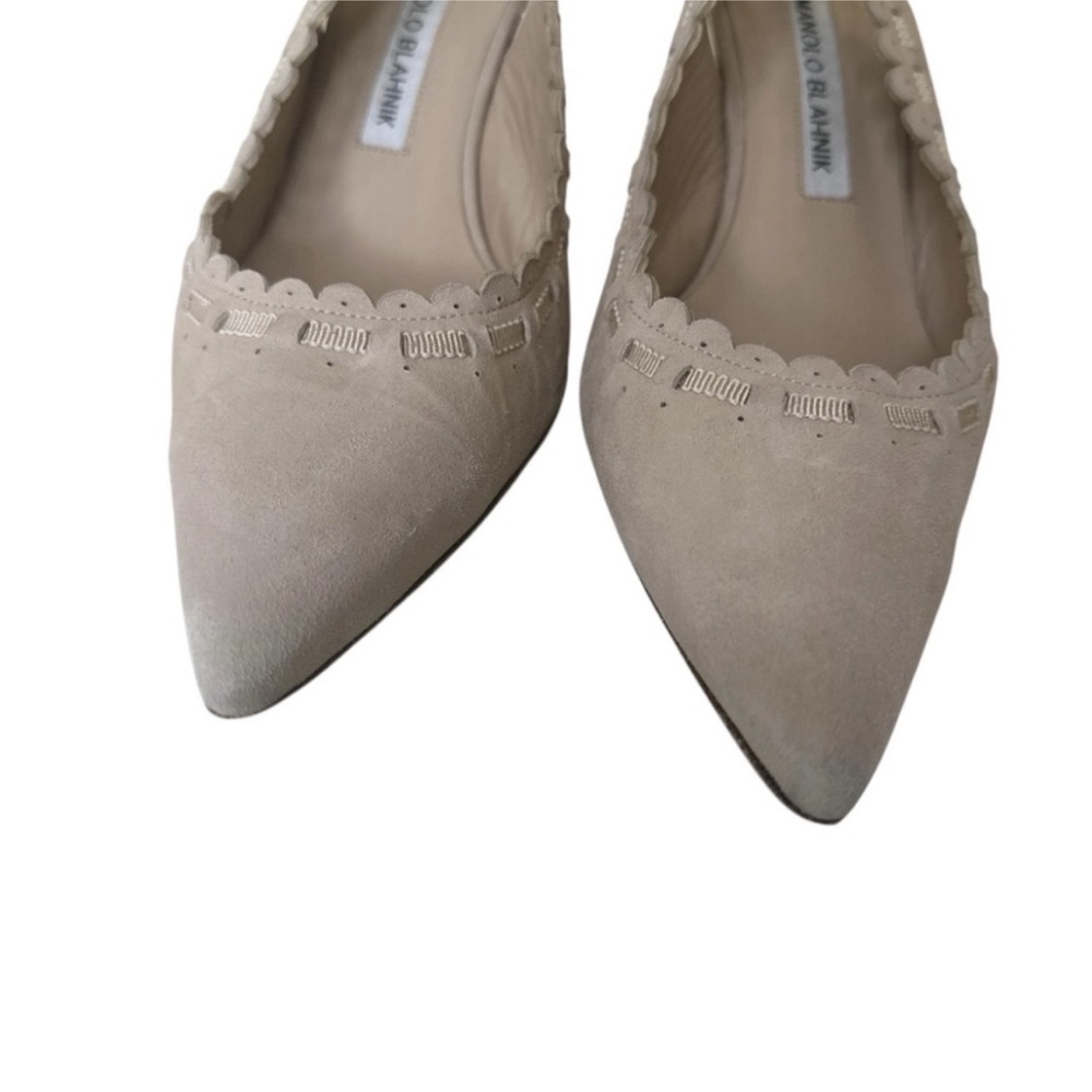 MANOLO BLAHNIK Beige Suede Slingback Heels - Picture 6 of 11